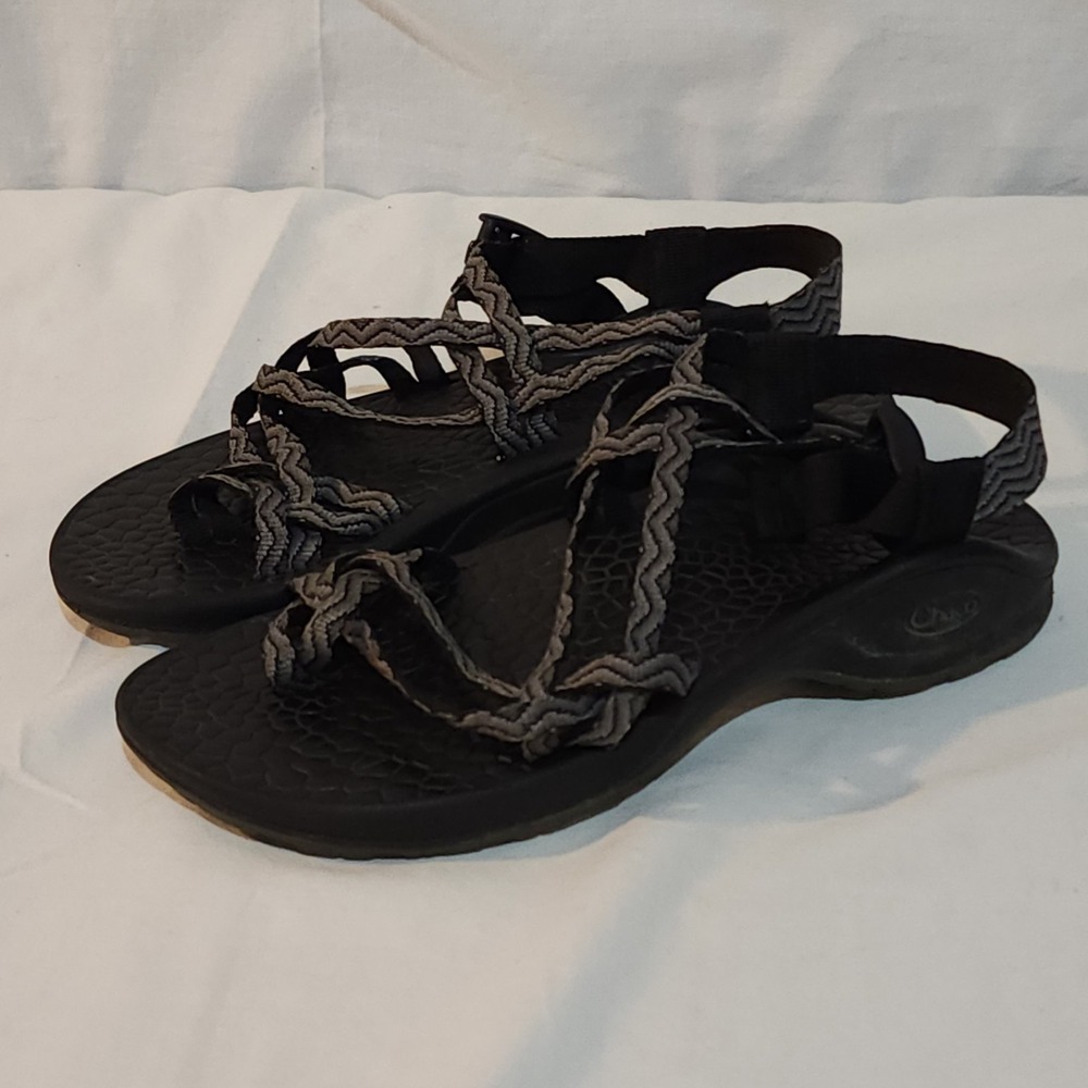 Womens Chaco Size 7 Updraft Ecotread x2 Slip on Sandals Black Wave Stappy Hiking